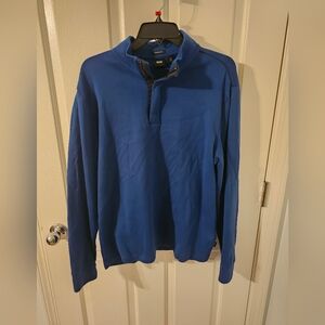 Hugo Boss 1/4 Button Sweater Mens Regular Fit Blue Cotton Long Sleeve Size XL